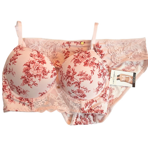Laura Ashley Floral Pink Floral Push-Up Bra and Panty Set 36C Large NWT